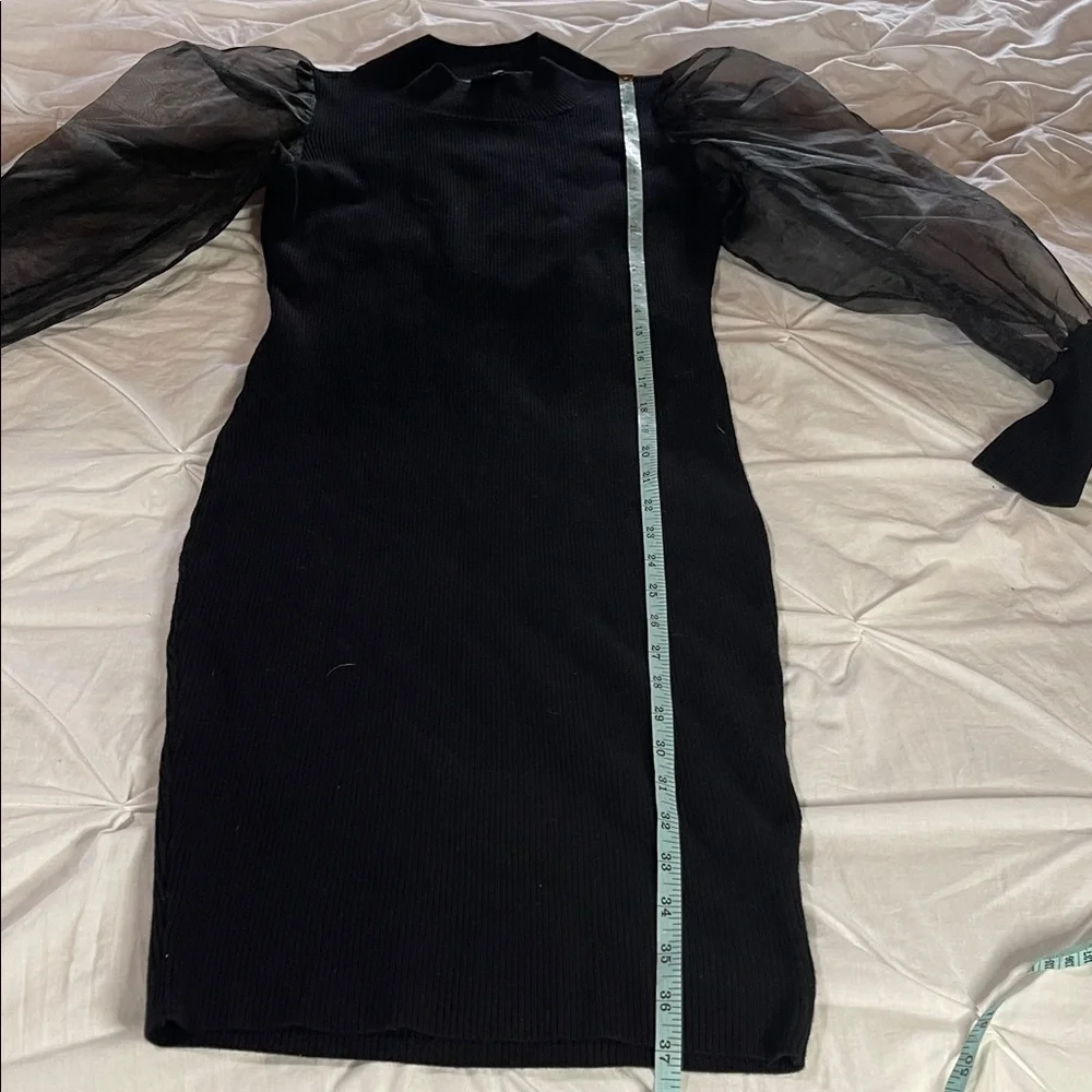 FRENCH CONNECTION Krista Organza Contrast Sheer Long Sleeve Black Sweater Dress